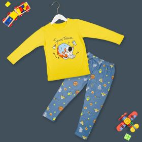 Baby Moo Night Suit Cotton Tshirt And Pyjama Space Travel Yellow