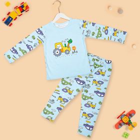 Baby Moo Night Suit Cotton Tshirt And Pyjama Construction Truck Blue